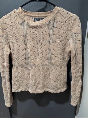 Lightweight Open-Knit Crewneck Sweater in Neutral Beige